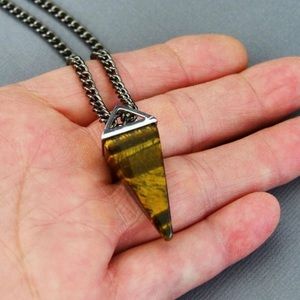 Men’s Tiger Eye Necklace Gun Metal Chain 20”